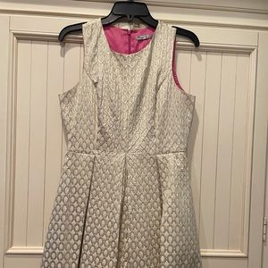 Ivory and gold metallic fit and flare dress